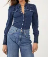 Free People Going Somewhere Longsleeve Blouse In Stormy Navy In Blue
