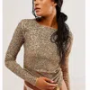 FREE PEOPLE GOLD RUSH LONG SLEEVES TOP IN GOLD COMBO