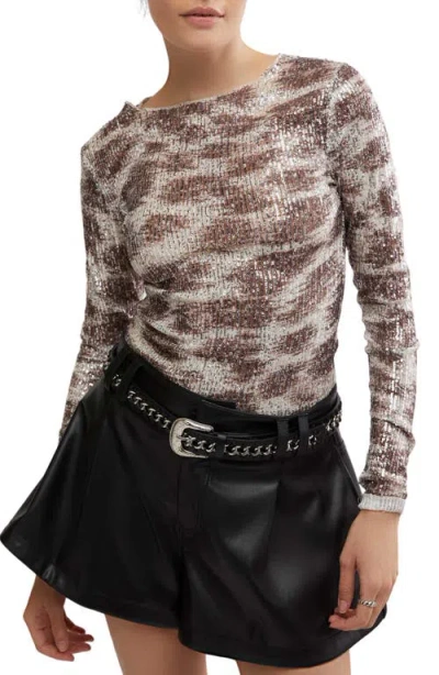 Free People Gold Rush Sequin Top In Alabaster Combo