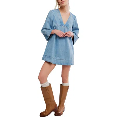 Free People Goldie Balloon Sleeve Denim Minidress In Blue