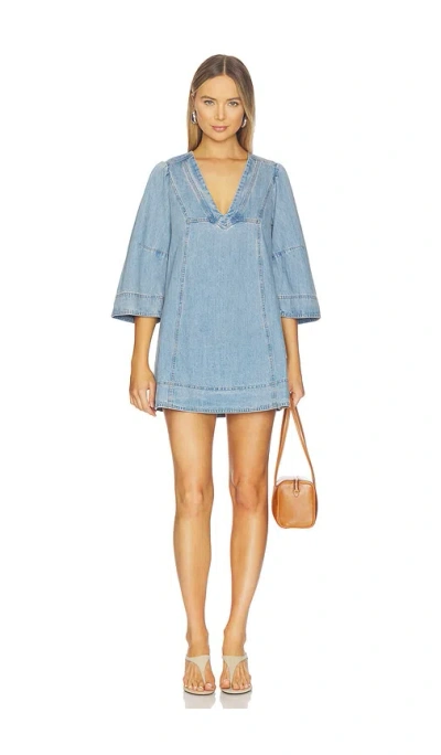 Free People Goldie Balloon Sleeve Denim Minidress In Blue