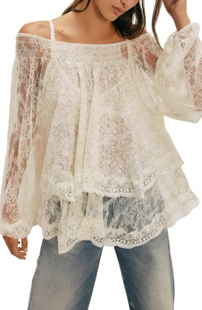 Free People Goldie Sheer Lace Top In White