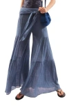 Free People Good Day Tie Waist Wide Leg Pants In Blue