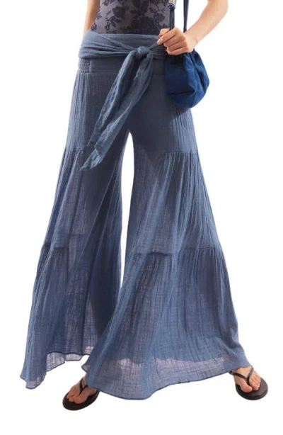 Free People Good Day Tie Waist Wide Leg Pants In Chambray