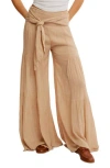 Free People Good Day Tie Waist Wide Leg Pants In Nude
