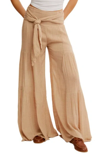 Free People Good Day Tie Waist Wide Leg Pants In Nude