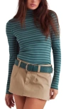 Free People Good Good Stripe Turtleneck Top In Blue