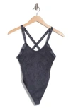 Free People Good Karma Crossback Bodysuit In Washed Black
