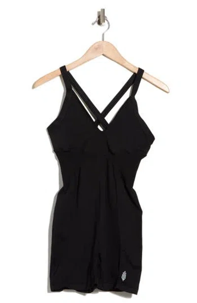 Free People Good Karma Plunge Romper In Black
