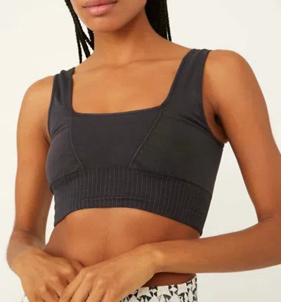Free People Good Karma Square Neck Bra In Washed Black