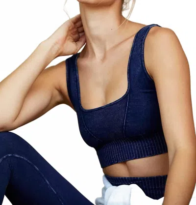 Free People Good Karma Square Neck Top In Deepest Navy In Blue