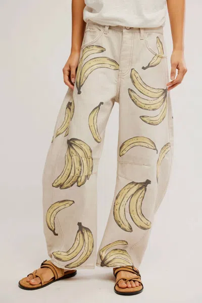 Free People Good Luck Printed Barrel Jean In Go Bananas In Multi