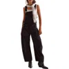 Free People Good Luck Barrel Leg Corduroy Overalls In Black