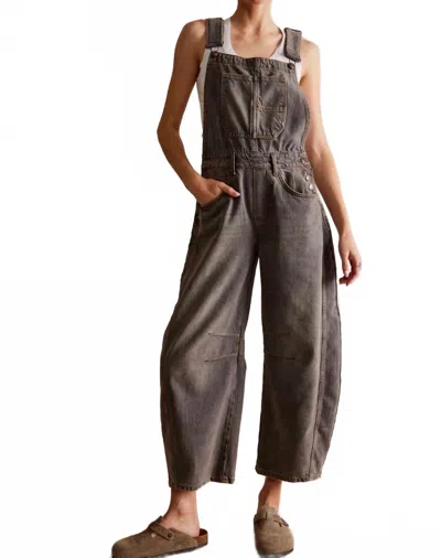 Free People Good Luck Barrel Leg Overalls In Archive Grey