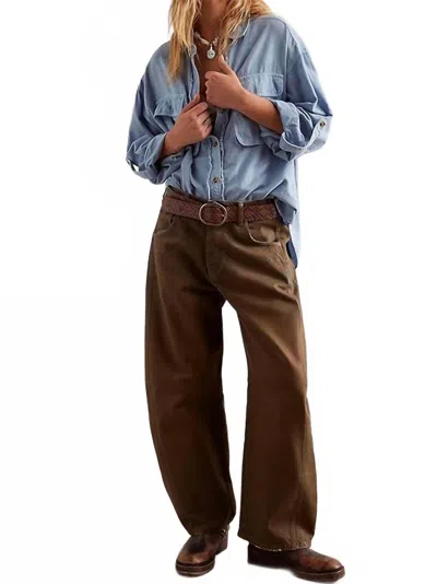 Free People Good Luck Coated Barrel Jeans In New Moon In Brown