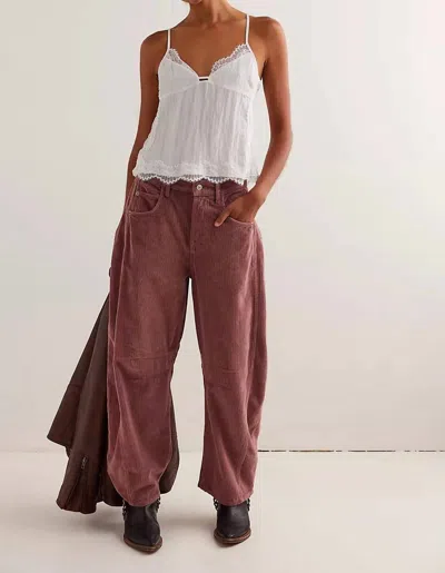 Free People Good Luck Cord Barrel Jeans In Withered Rose In Multi