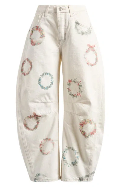 Free People Good Luck Floral Print Barrel Jeans In Multi