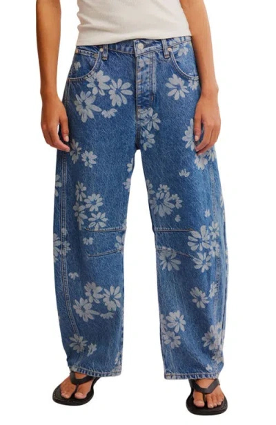 Free People Good Luck Floral Print Barrel Jeans In Laser Daisy