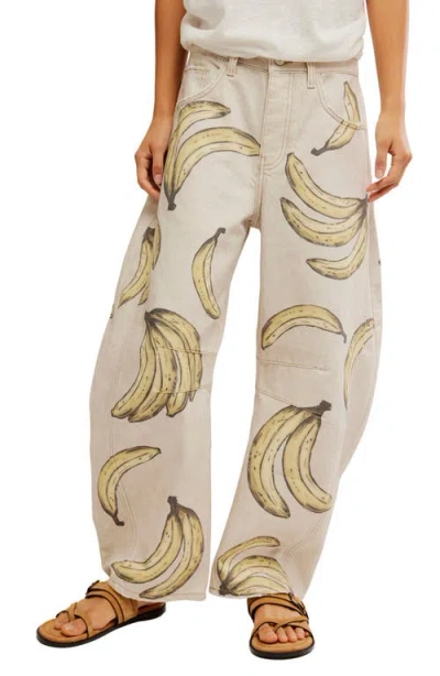 Free People Good Luck Floral Print Barrel Jeans In Neutral