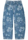 Free People Good Luck Floral-printed Barrel-leg Jeans In Blue