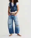 Free People Good Luck Mid-rise Barrel Jeans In Barnyard Blue In Blue