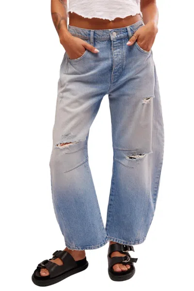 Free People Good Luck Mid Rise Barrel Leg Jeans In Barnyard Blue
