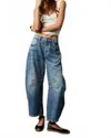 Free People Good Luck Mid Rise Barrel Jeans In Blue In Blue