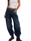 Free People Good Luck Mid Rise Barrel Jeans In Dark Wash In Blue