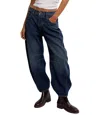 Free People Good Luck Mid Rise Barrel Jeans In Dark Wash In Blue