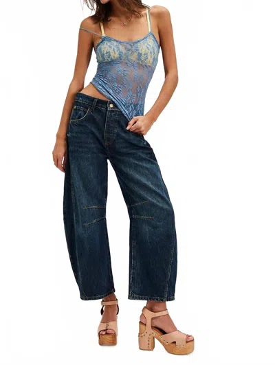Free People Good Luck Mid Rise Barrel Jeans In Deep End