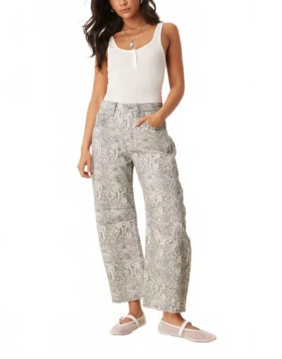 Free People Good Luck Mid Rise Barrel Jeans In Snake Combo In Gray