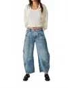 Free People Good Luck High Rise Cropped Wide Leg Barrel Jeans In Ultra Light Beam In Multi
