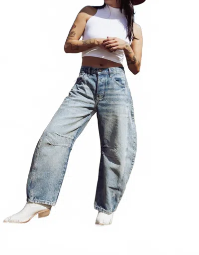 Free People Good Luck Mid Rise Barrel Jeans In Ultra Light Beam In Blue