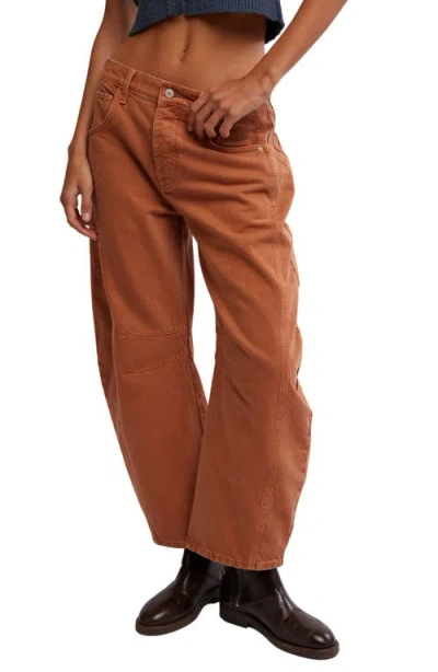 Free People Good Luck Mid Rise Barrel Leg Jeans In Ginger Root