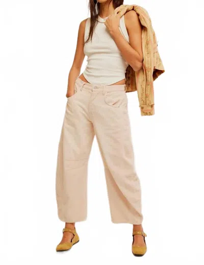 Free People Good Luck Mid-rise Cord Barrel Jeans In Crystal Grey In Neutral