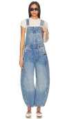 Free People Good Luck Multi-pocket Barrel-leg Denim Overalls In Ultra Light Beam