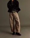 Free People Good Luck Printed Barrel Jean In Brown Sugar Combo In Brown