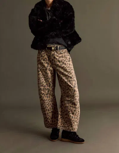 Free People Good Luck Printed Barrel Jean In Brown Sugar Combo