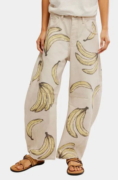 Free People Good Luck Printed Barrel Jean In Go Bananas In Multi