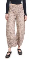 Free People Good Luck Printed Barrel Jeans Brown Sugar Combo In Brown Sugar Combo