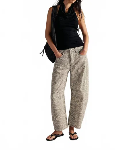 Free People Good Luck Printed Barrel Jean In Snake Combo In Multi