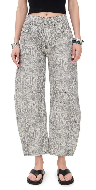 Free People Good Luck Printed Barrel Jeans Snake Combo In Gray