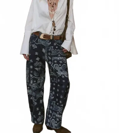 Free People Good Luck Printed Barrel Pant In Navy Bandana In Multi