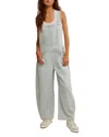 Free People Good Luck Stripe Barrel Leg Overalls In Indigo Railroad