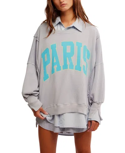 FREE PEOPLE GRAPHIC CAMDEN PULLOVER IN GRAY