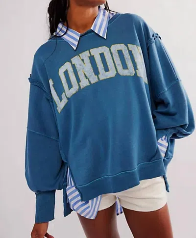 Free People Graphic Camden Pullover In Navy Combo London In Black