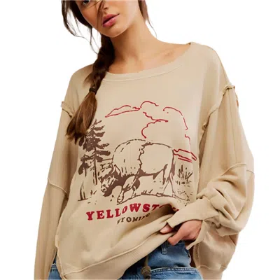 Free People Graphic Camden Pullover Sweatshirt In Yellowstone Bison In Brown