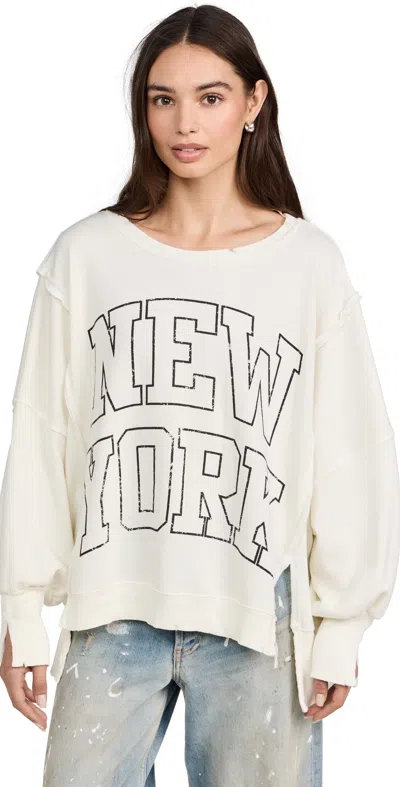 Free People Graphic Camden Sweatshirt Cloud Combo In White