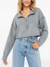 Free People Half-zip Cropped Sweatshirt In Gray