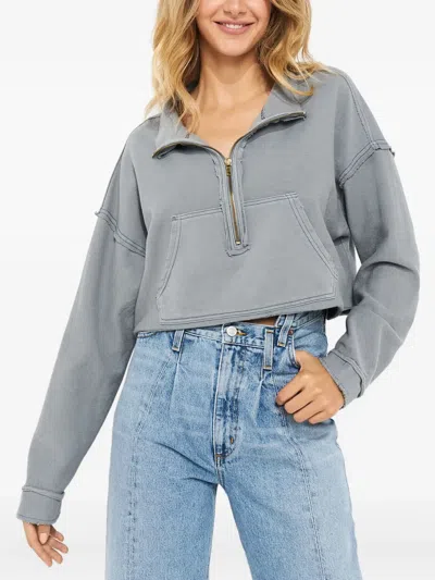Free People Half-zip Cropped Sweatshirt In Gray
